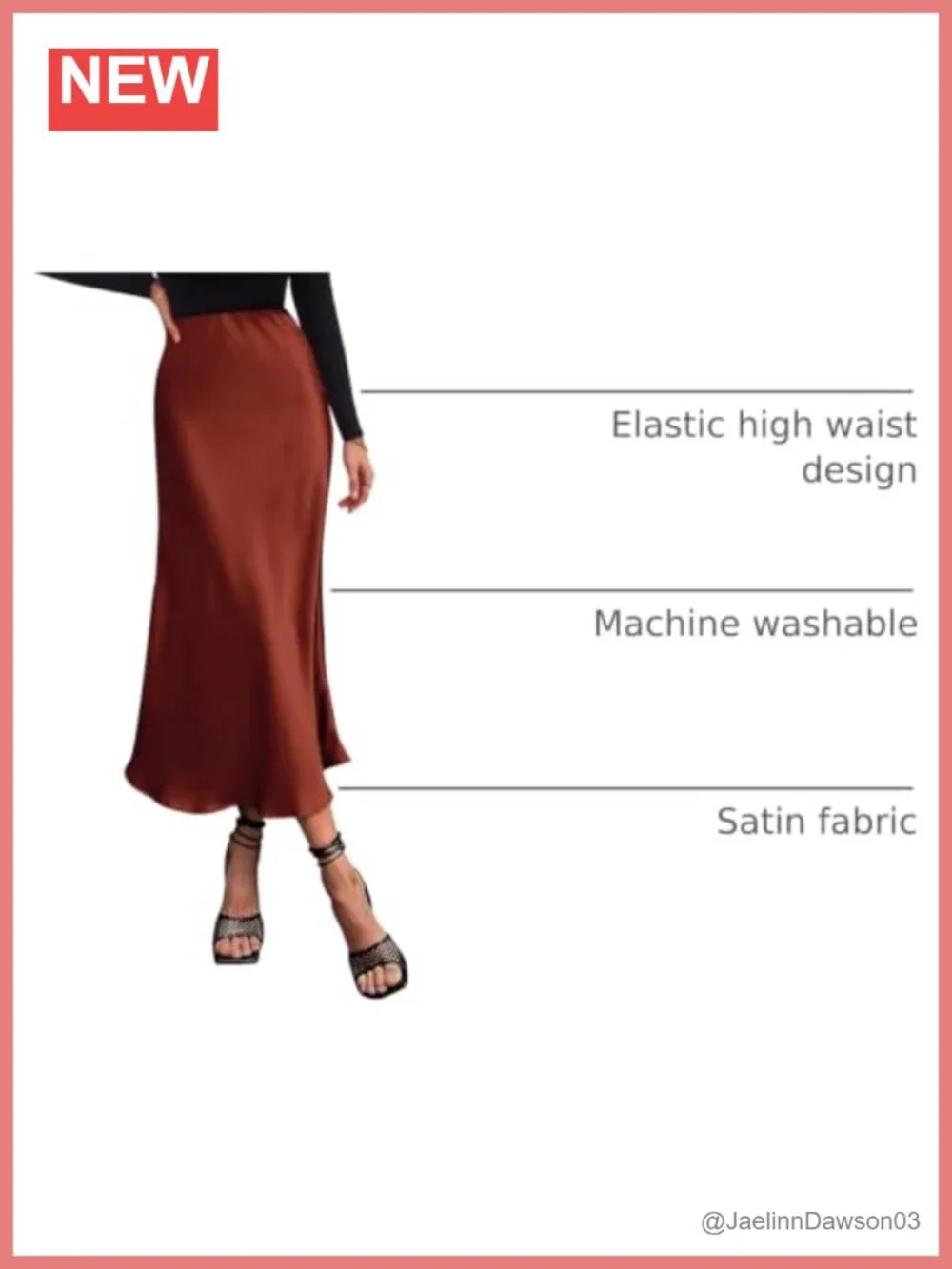 Satin Flowy Midi A-Line Skirt High Waist Ruffle Hem Elastic